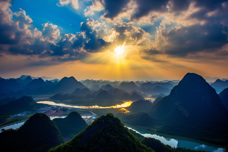 在云南普者黑的山上看日出,高清,摄影图,摄影图片,图片大全,摄影图免费下载